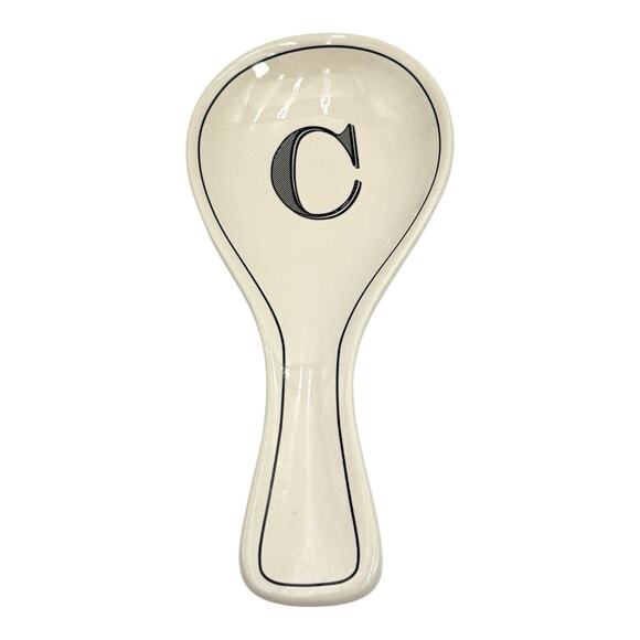“C” Monogram Letter Initial White Black Large Spoon Rest Home Essentials EUC - Picture 1 of 5